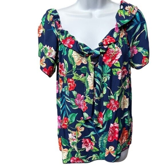 Vivace Island Dreaming Navy Cold Shoulder Style Top Size 1XL - Picture 5 of 16